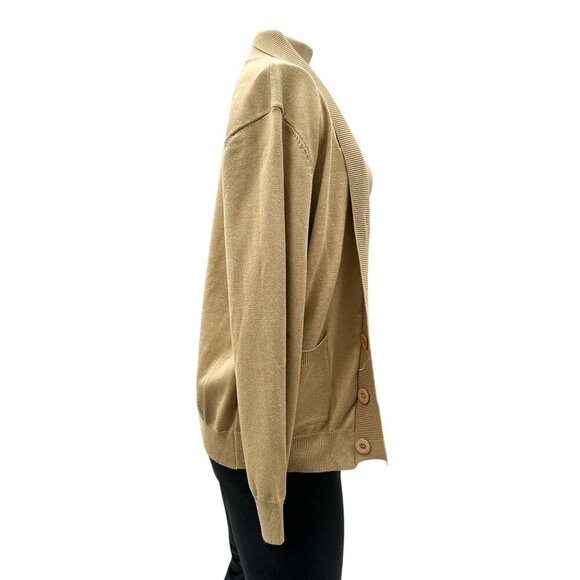 Paul Jones Open Front Cardigan Sweater Pockets Lightweight Knit Tan Womens M - Picture 6 of 10